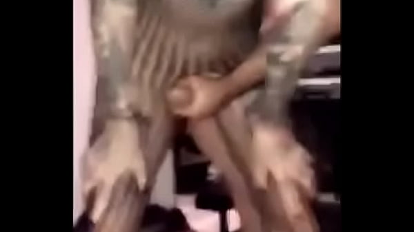 Sexy tattooed tranny fucked in a foursome