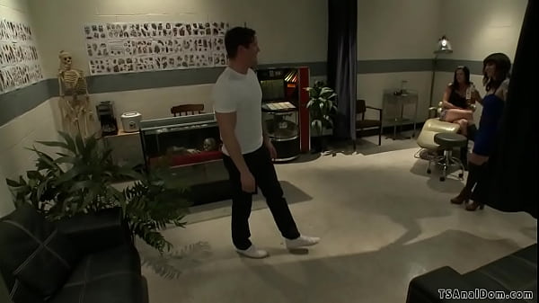 TS tattoo shop owner threesome