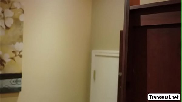 TS Lena kneels and suck her Employees cock