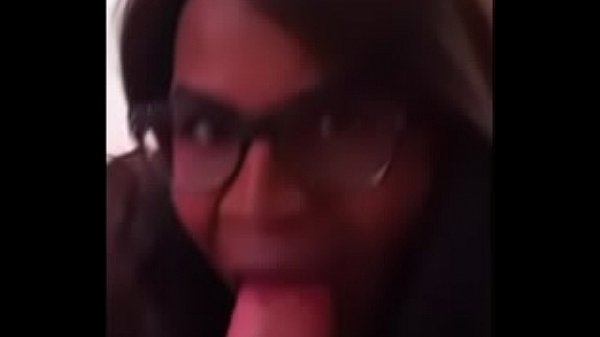 Ebony CD deepthrosts cock until he cums in her mouth