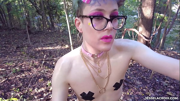 Femboy naked and oiled up in the woods – ASS FUCK and PISS