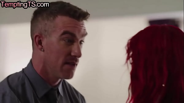 Redhead busty TS MILF barebacked in front of cuckold