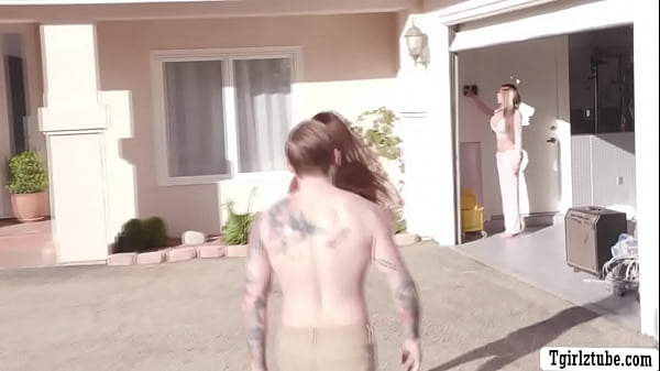 Big tits shemales gets ass bareback fucked by dude