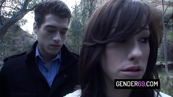 Blonde TS Lena Moon in sexy fishnets takes raw anal fuck