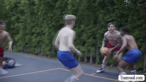 TS Eva Maxim lets basketball players fuck her ass