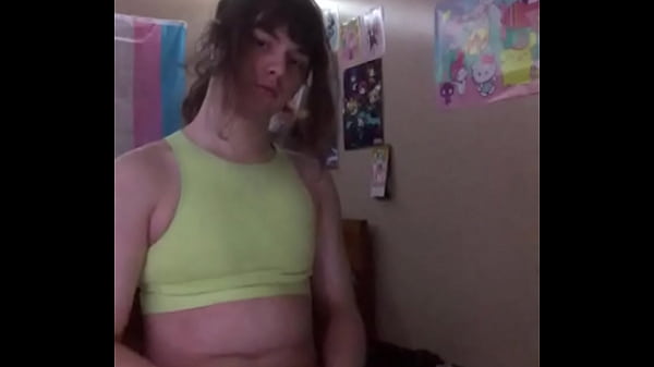 Sissy jerks her cock and uses big dildo