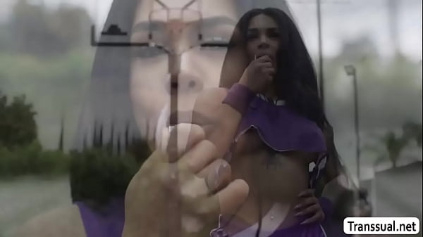 Busty ladyboy gets analed in outdoor court