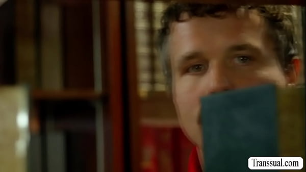 Gorgeous shemale rimjob and analed in the library